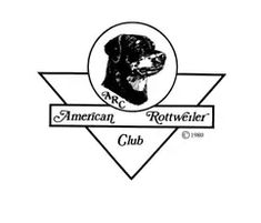 an american rotweiler club logo with a dog's head in the center and two other logos above it