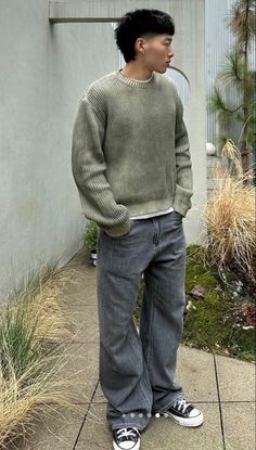 Basic Baggy Outfit Men, Baggy Pants Outfit Men, Grey Jeans Outfit, Hard Fits, Sweater Outfits Men, Guys Fits, Black Tees