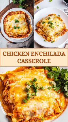 chicken enchilada casserole collage with text overlay and photos