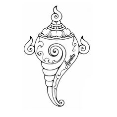 a black and white drawing of a vase with an ornate design on the top,