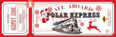 two tickets for the polar express are shown in red and white with snowflakes on them