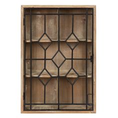 an old wooden bookcase with iron bars on the front and sides, isolated against a white background