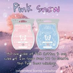 two pink and blue soaps sitting next to each other on top of snow covered ground