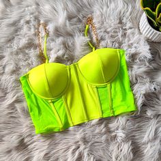 Sexy Lime Green Bustier . Never Worn. Adjustable Straps. Zip Back. Padded Bra. Trendy Club Tube Top With Built-in Bra, Summer Crop Top With Built-in Bra For Club, Summer Crop Top With Built-in Bra And Underwire, Spring Crop Top With Built-in Bra For Club, Trendy Party Corset With Built-in Bra, Fitted Green Tank Top For Club, Summer Club Crop Top Tube Top, Strapless Crop Top For Club In Summer, Strapless Summer Crop Top For Club