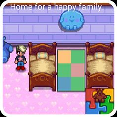 an image of a cartoon bedroom with the words home for a happy family