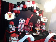 a basketball themed birthday party with balloons and decorations