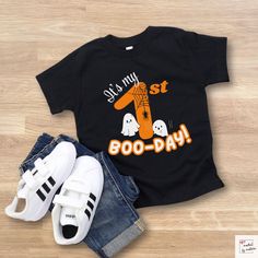 Our "My First Boo-day" is so fun and spooky for your little's big spooky one! Boo! Make sure your little one's first birthday party is memorable! Our unique and eye-catching shirts are crafted using the latest DTG (Direct-to-Garment) technology, ensuring high-quality prints that capture every detail of our designs. While we take immense care to maintain color accuracy in our products, it's important to remember that colors may appear slightly different on your computer monitor due to variations Playful Black T-shirt For First Birthday, Black T-shirt For Halloween Birthday, Halloween First Birthday Boy, Spooky One First Birthday Boy, First Birthday Halloween, Spooky One Birthday, Halloween First Birthday, My First Birthday, Spooky One