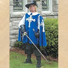 MUSKETEER Renaissance Era Mens Blue TABBARD and White SHIRT ENSEMBLE COSTUME SET #TabbardandShirtSet Musketeer Costume, Medieval Clothes, Leather Armor, Medieval Costume, Medieval Clothing, Costumes For Sale, Clothing Retail, Historical Costume, Velvet Tops