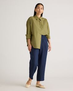 Whether you're heading to the office, out for brunch with friends, or lounging at home, the 100% European Linen Tapered Ankle Pants is the perfect choice. Made from high-quality sustainability grown linen, these pants are lightweight, breathable, and oh-so-comfortable. The tapered design flatters your figure and elongates your legs, creating a slimming effect that is both stylish and flattering. The pants are versatile enough to be paired with anything from a basic tee to a dressy blouse, making Relaxed Ankle-length Work Pants, Spring Business Casual Relaxed Fit Pants, Effortless Spring Workwear Pants, Oversized Casual Pants For Workwear, Green Relaxed Fit Bottoms For Business Casual, Green Relaxed Fit Pants For Business Casual, Oversized Ankle-length Pants For Workwear, Casual Oversized Bottoms For Daywear, Relaxed Spring Workwear Pants