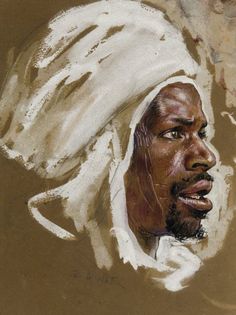 a drawing of a man wearing a white headdress