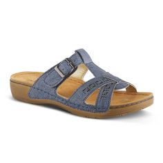 Step into style with these Flexus by Spring Step Nery Jeans women's slide sandals.Click this FOOTWEAR GUIDE to find the perfect fit and more! Step into style with these Flexus by Spring Step Nery Jeans women's slide sandals. Click this FOOTWEAR GUIDE to find the perfect fit and more! FEATURES Cut-out detail on straps Adjustable buckle closureDETAILS Synthetic upper and lining Polyurethane outsole Open toe Slip-on 1.5-in. heel Spot clean Imported Size: 38. Color: Navy. Gender: female. Age Group: Womens Slides Sandals, Womens Slides, Shoe Size Chart, Slide Sandals, Gender Female, Open Toe, Age Group, Cut Out, Perfect Fit