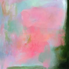 an abstract painting with pink and green colors