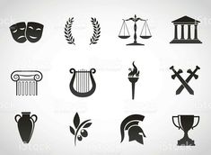 black and white icons for greek culture royalty