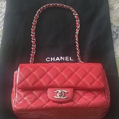 The Bag Is In Good Used Condition, Shows Some Discoloration As Pictured. 100% Authentic! Beautiful Pink Color. Chanel Mini, Chanel Bags, Chanel Handbags, Pink Bag, Chanel Bag, Mini Bag, Pink Color, Patent Leather, Color Pop