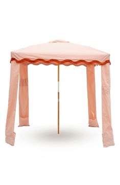 an orange and white gazebo on a white background with the top half closed up