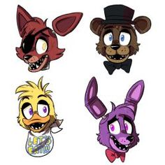 four cartoon animals with different expressions on their faces, one wearing a top hat and the other in a bow tie