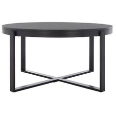 a black table with metal legs and a round top on an isolated white background photo