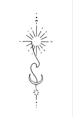 a line drawing of the letter s with an arrow and sunburst on it