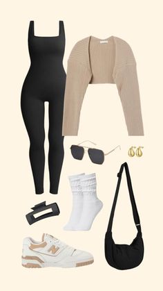 Raegan Byerley's Amazon Page Cardigan Jumpsuit Outfit, Sweater Jumpsuit Outfit, Outfits With Slouch Socks, Slouch Socks Outfit Sneakers, Slouch Socks With Sneakers, Jumpsuit And Cardigan Outfits, Black Bodysuit Outfit Ideas, Jumpsuit Outfit With Cardigan, Black New Balance Outfit