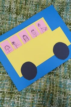 a piece of paper with the word friends written on it and a school bus cut out