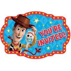 a cartoon character holding a spoon with the words, you're invited on it