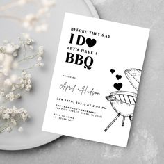 the bbq baby shower is ready to be served in this black and white photo