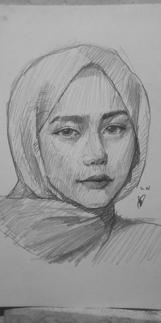 a drawing of a woman in a headscarf