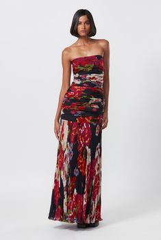 Saaksha & Kinni-Multicolor Abstract Print Dress-INDIASPOPUP.COM Gown For Women, Abstract Print Dress, Abstract Floral Print, Strapless Gown, Gowns Online, Black Gown, Guest Dresses, Abstract Floral, Anarkali