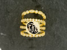 Gold Vermeil Art Deco Stacking Monogram Ring Anniversary Monogram Jewelry In Cubic Zirconia, Gold Diamond Ring With Monogram For Anniversary, Gold Monogram Diamond Ring For Anniversary, Monogram Ring Gold, Ring Wedding Set, Art Deco Gold, Monogram Ring, Circle Monogram, Gold Monogram