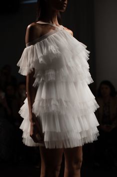 Rime Arodaky Fall '19 Bridal - Style Guide The Lane Ruffle Dress Runway, Wedding Mini Dress Made Of Tulle, Lace Balletcore Dress With Ruffles, Banh Beo, Balletcore Tulle Dress With Ruffles, Luxury Avant-garde Dress With Ruffles, Rime Arodaky, The Lane, Trendy Wedding Dresses