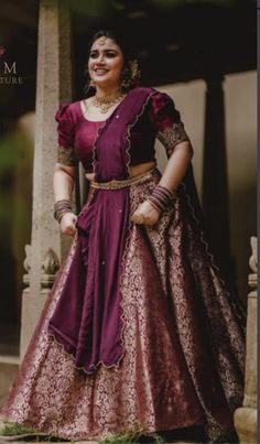 Lehnga Designs Indian Weddings Simple, Silk Lehangas, Lehenga Traditional, Kerala Engagement Dress, Long Skirt Top Designs, Onam Outfits, Long Skirt And Top, Haldi Outfits