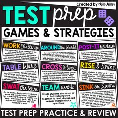 test prep games and activities for practice and review with the text on top of it