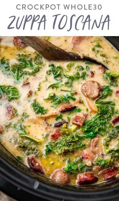 crockpot whole 30 zupa toscana with spinach and sausage