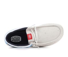 Let your young adventurer step out in style and comfort with the Boys' HEYDUDE Wally Youth Letterman Casual Shoes. These shoes are designed to keep up with their active lifestyle while adding a touch of laid-back cool to their look. Classic round toe, Slip-on for easy entry, Cushioned footbed, Padded collar and fabric lining for added comfort, Textured outsole provides traction, Travel ready | Boys' HEYDUDE Wally Youth Letterman Casual Shoes in White/Navy Size 6 - Big Kid Kids Canvas, Shoes White, Men Boys, Big Kid, Active Lifestyle, Keep Up, Big Kids, Size 13