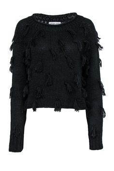 Current Boutique-Apiece Apart - Black Knit Fringe Sweater Sz S Chic Fringe Sweater For Fall, Trendy Fringe Sweater For Fall, Black Bohemian Sweater For Fall, Bohemian Black Sweater For Fall, Fall Bohemian Black Sweater, Chic Sweater, Apiece Apart, Fringe Sweater, Chic Shop