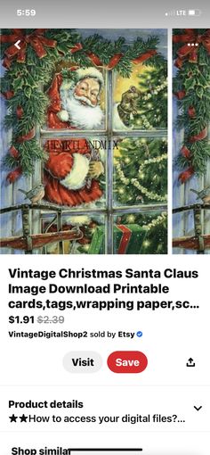 the vintage christmas santa claus image is displayed on an iphone screen