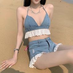 Korean Beach, Swimsuits Outfits, Korean Girl Fashion, Kpop Fashion Outfits, Nightgowns, Korean Outfits, Kpop Fashion, Teen Fashion, Korean Girl