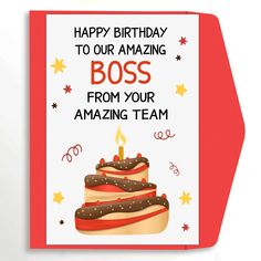 a birthday card that says, happy birthday to our amazing boss from your amazing team