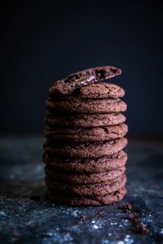 chocolate cookies stacked on top of each other