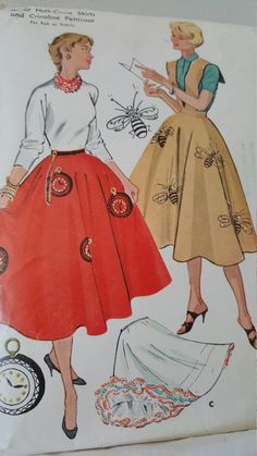 "McCall's 1926 Printed Sewing Pattern Half Circle Skirt with Halter and Petticoat with Transfers! Copyright : 1954 CUT and COMPLETE VERY RARE Misses SKIRT pattern - \"Easy to sew\" envelope worn, discolored and a bit torn but whole. The pattern size: Size: 11 Bust 32 Waist 26.5 This is the ideal 50's skirt pattern. Please check out all of my ETSY items https://www.etsy.com/shop/LulaVintageMN?ref=shop_sugg" 50s Skirt Pattern, Petticoat Pattern, Skirt Pattern Easy, Half Circle Skirt, Circle Skirt Pattern, Mccalls Patterns Vintage, Evening Dress Patterns, Skirt Inspiration, Poodle Skirt