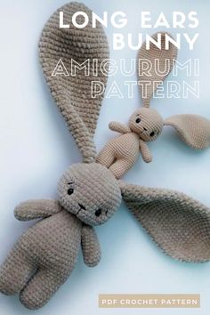 two stuffed animals are sitting next to each other on the cover of long ears bunny amigurmi pattern