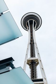 the space needle in seattle, usa as seen from below