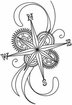 a drawing of a compass with the letter w in it's center and an arrow on