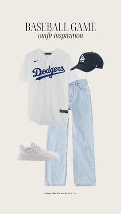 Sporty Outfits Baseball, Womens Dodger Outfits, La Dodgers Outfit Women, Toronto Outfits Spring, Mariners Game Outfit, Dodgers Game Outfit Women, Dodger Fits, Dodger Jersey Outfit Women, Jersey Baseball Outfit