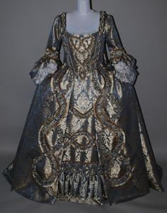 Blue & Gold Robe a la Francaise Lina Lamont, Blue And Gold Dress, Rococo Dress, Historical Clothes, 1870s Fashion, 18th Century Costume