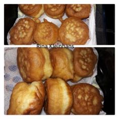 several different types of pastries in a box with the same image on top and bottom