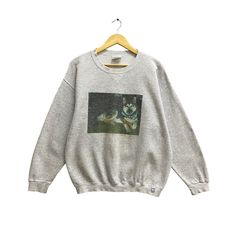 "Code : p/120 Vintage 90s Wildlife Wolf Grey Sweatshirt Size Large Graphic Wolf Crewneck Wolf Howling Sweater Pullover Habitat Mountain Wolf Print Logo Size on Tag :  L Details Measurement  Arm Pit to Arm Pit : 24\"inches Back Collar to Hem : 25.5\"inches Condition :  Great Vintage Condition(Used Clothing).Have Holes And Have Stain.Please refer pictures detail.‼️" Vintage Relaxed Fit Sweater For Streetwear, Vintage Graphic Print Winter Sweatshirt, Vintage Winter Graphic Print Sweatshirt, Winter Vintage Graphic Print Sweatshirt, Vintage Relaxed Fit Sweatshirt For Fall, 90s Long Sleeve Sweatshirt For Fall, 90s Style Long Sleeve Fall Sweatshirt, 90s Long Sleeve Fall Sweatshirt, Vintage Long Sleeve Sweater For Streetwear