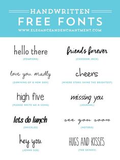 the handwritten font is shown in different styles and sizes, including letters that spell out words