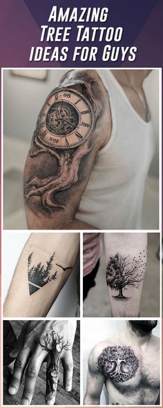 some tattoos that are on the arm and chest, with different pictures in front of them