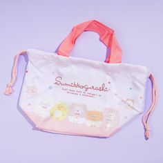 This super cute bag features prints of Sumikko Gurashi dressed as a bear in a cafe! Use this to carry your travel essentials. This bag has a drawstring closure and a bottom gusset. Cute Large Capacity Lunch Bag For Travel, Casual Travel Bag With Bear Design, Cute White Lunch Bag For Travel, Cute Bear Design Bags For Gifts, Cute Bear Design Bags For Gift, Cute Bear Design Bags As Gifts, Drawstring Handbag, Kawaii Bags, Sumikko Gurashi